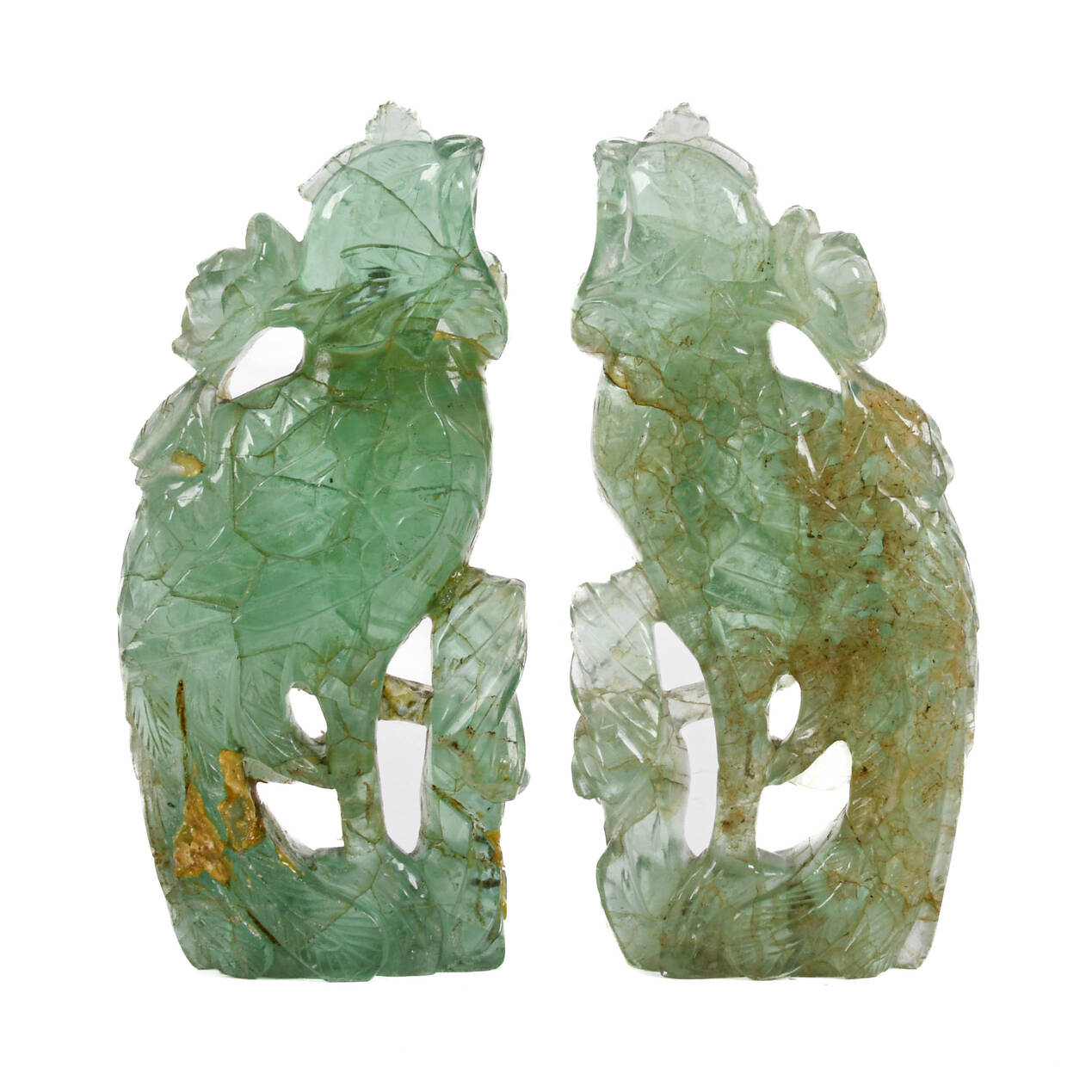 Antique Pair of 19th-Century Carved Fluorite Phoenix Birds