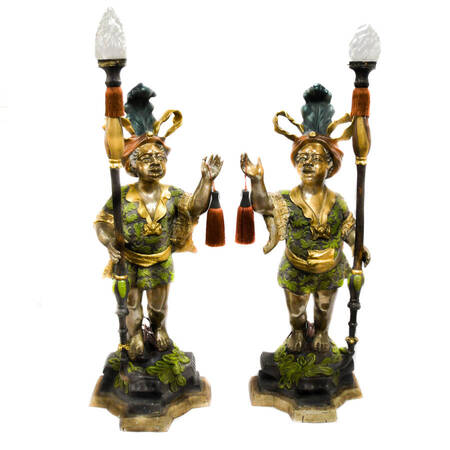 Matched Pair of Metal Blackamoor Floor Lamps