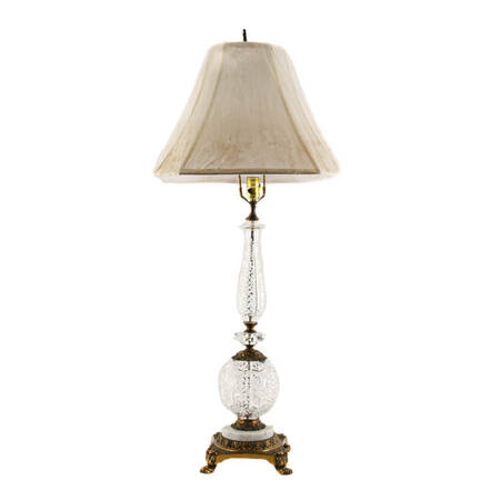 Vintage Crystal and Brass Footed Lamp