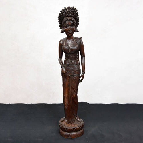 Vintage Balinese Hand-Carved Wooden Dancer in Gelungan Headdress