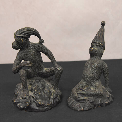 Pair of Curious Maitlaid-Smith Bronze Monkeys in Hats