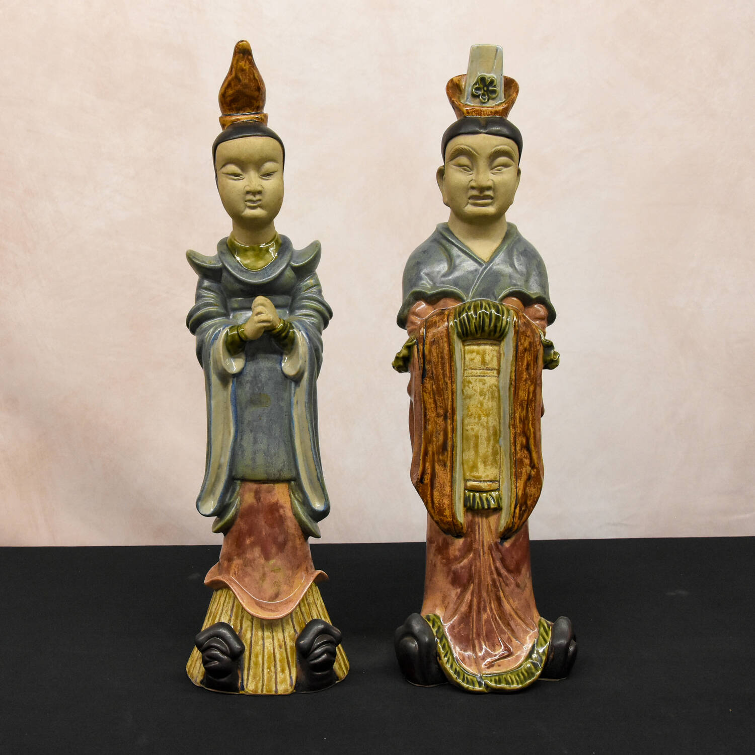 Pair of Chinese Pottery Male and Female Figures