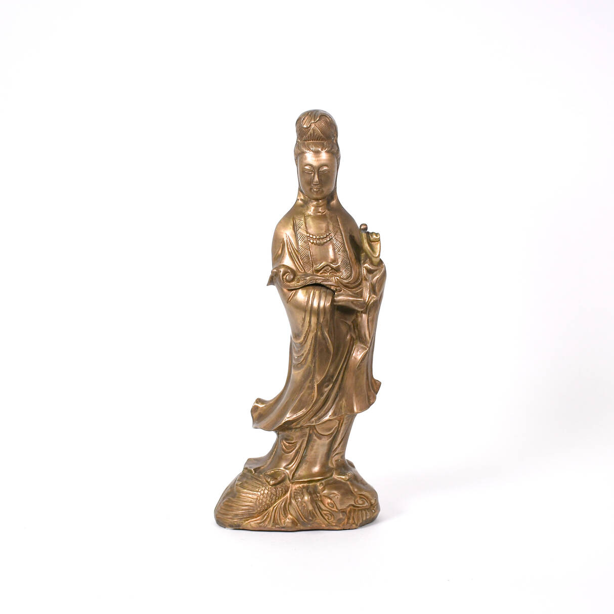 Cast Metal Kwan Yin Riding a Dragon Statuette
