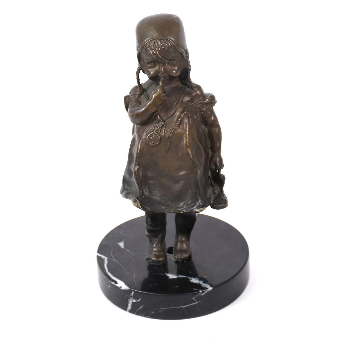 Signed Juan Clara Bronze of Girl on Marble Base