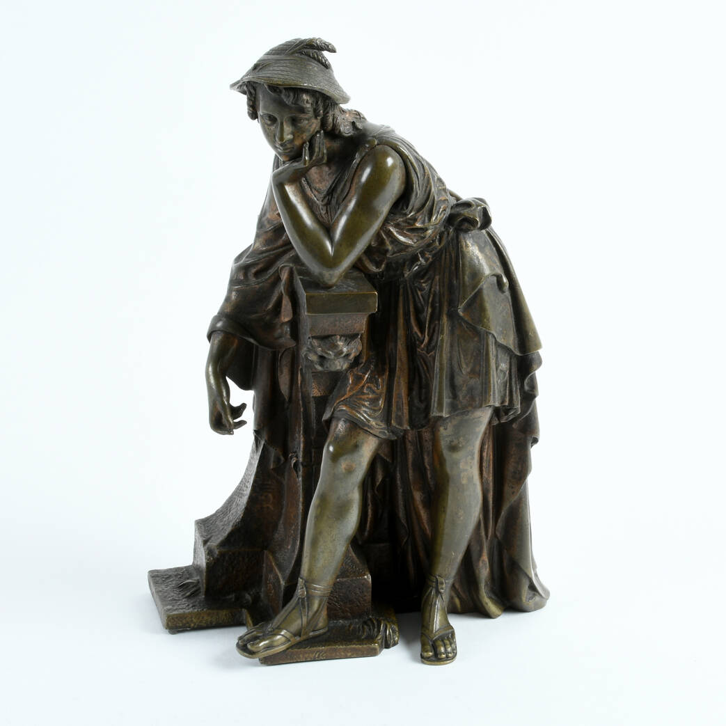 Antique Leaning Classical Man Bronze After Jean-Jacques Pradier