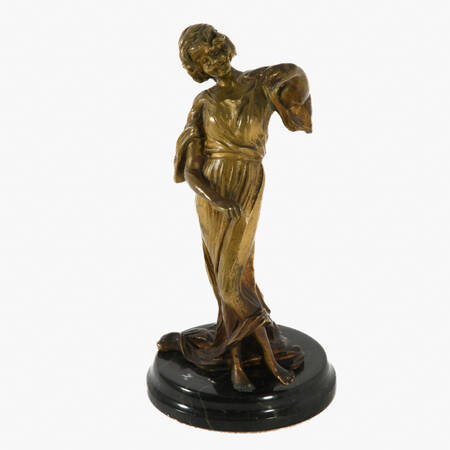 Antique Bronze Barefoot Flapper Figure on Marble Stand