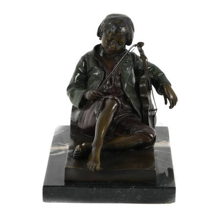 Antique Bronze Idle Fiddler Statue on Marble Base After Leon Tharel