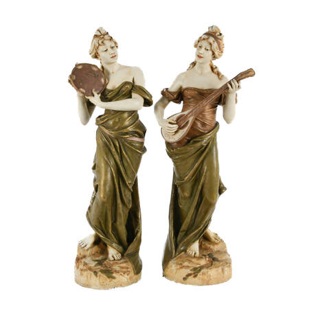 Signed Pair of Art Nouveau Porcelain Lady Statues
