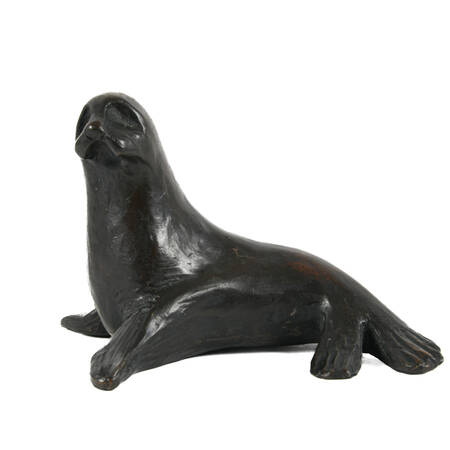 Bronze Reclining Seal Signed Bronze Figure