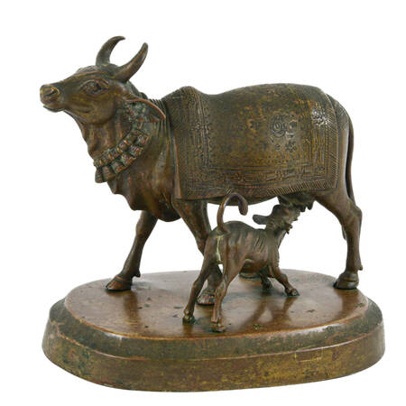 Metal Cow and Calf Sculpture