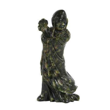 Antique Carved Spinach Jade Shou Xing Figure