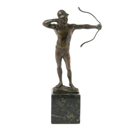 Antique Signed More David Metal Man with Bow on Marble Base