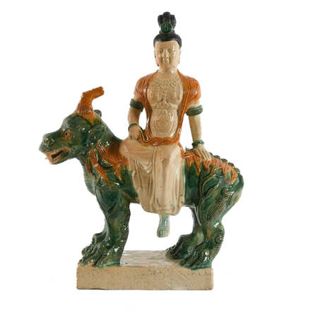 Chinese Glazed Ceramic Emperor on Horse Figurine