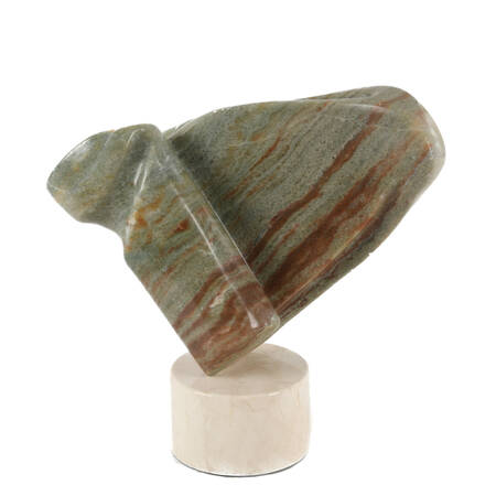 Hand-Carved Green Alabaster Abstract on Base