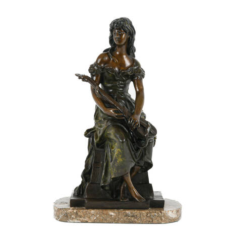 Metal Sculpture of a Seated Lady After Hipolye Fancois Moreau