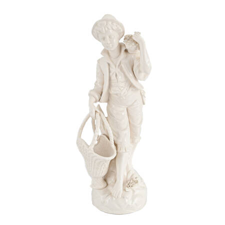 Italian White Glaze Figure of a Young Man with Flowers and Baskets