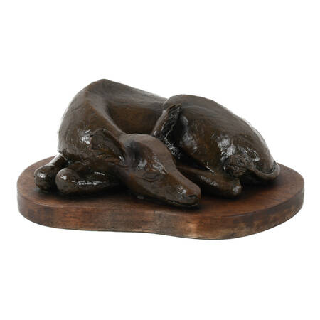 Bronze Resting Deer on Base Sculpture