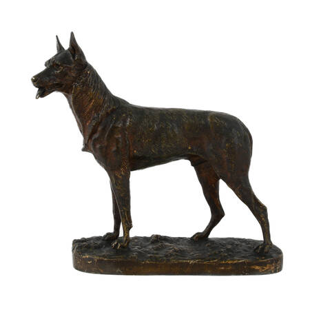 Antique French Signed "Terrier" Bronze German Shepherd Dog Sculpture