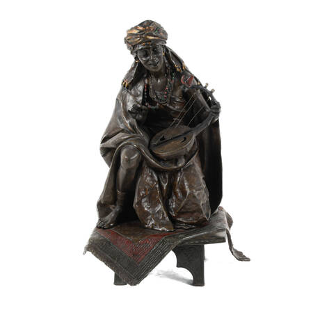 Orientalist Vienna Bronze Statue of a Musician Signed by Arthur Waagen