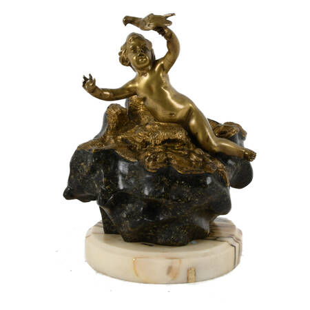 Bronze and Marble Cherub Sculpture