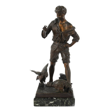 Antique French Bronze Emile Laporte "Combat the Cock Fight" Statue