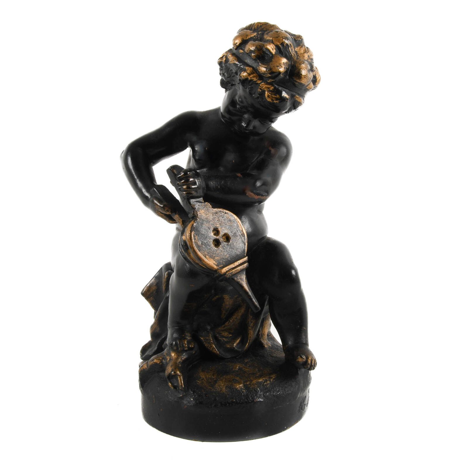 Bronze Seated Cherub Statue Signed H. Schwabe Lee