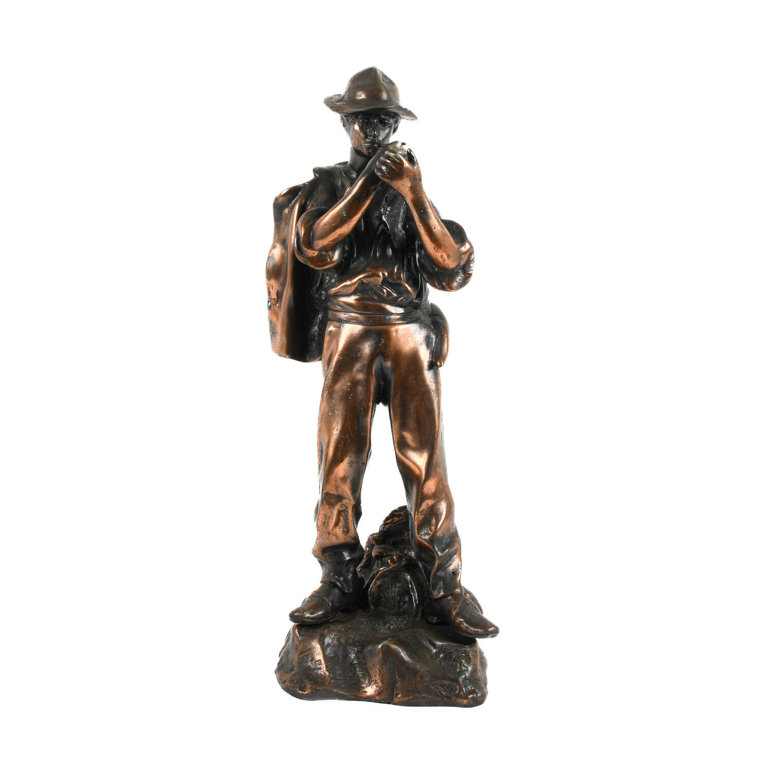 Cast Metal Figural Smoking Man Statue