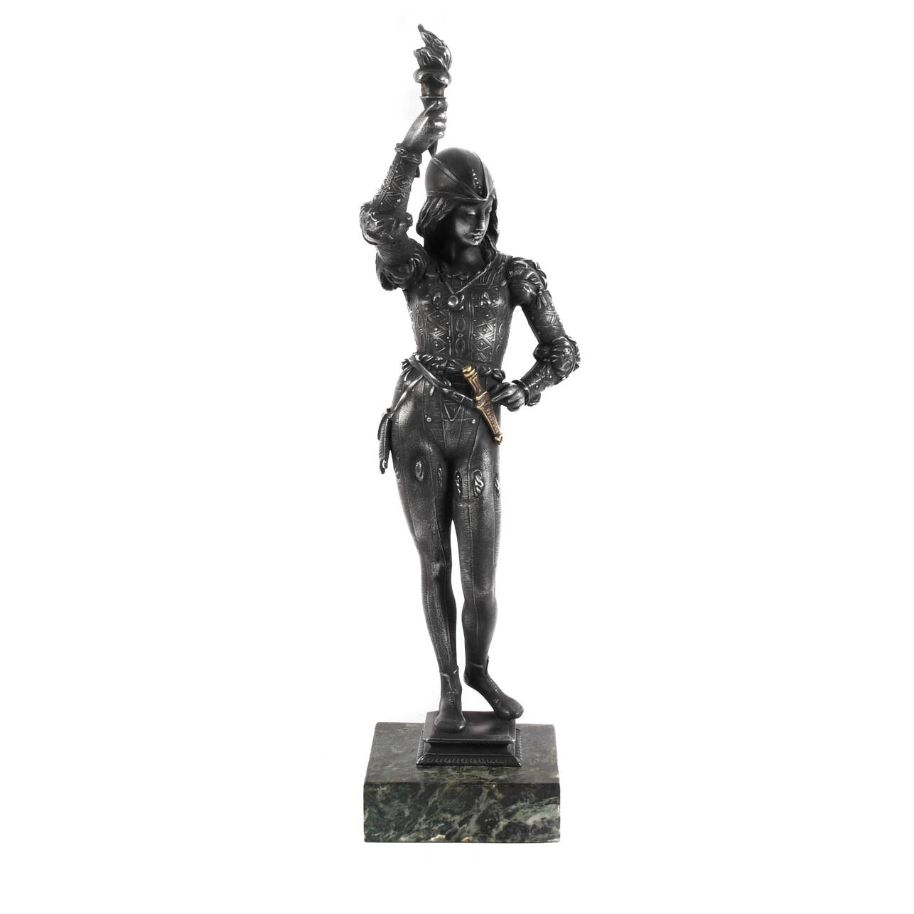 Antique Cast Spelter Flame Torch Carrier Figure