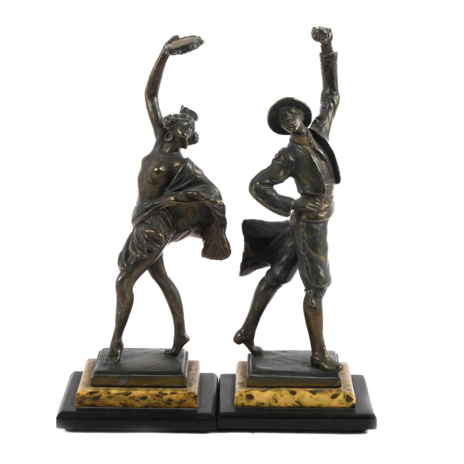 Signed Pair of Paul Herzel Metal Flamenco Dancer Statues