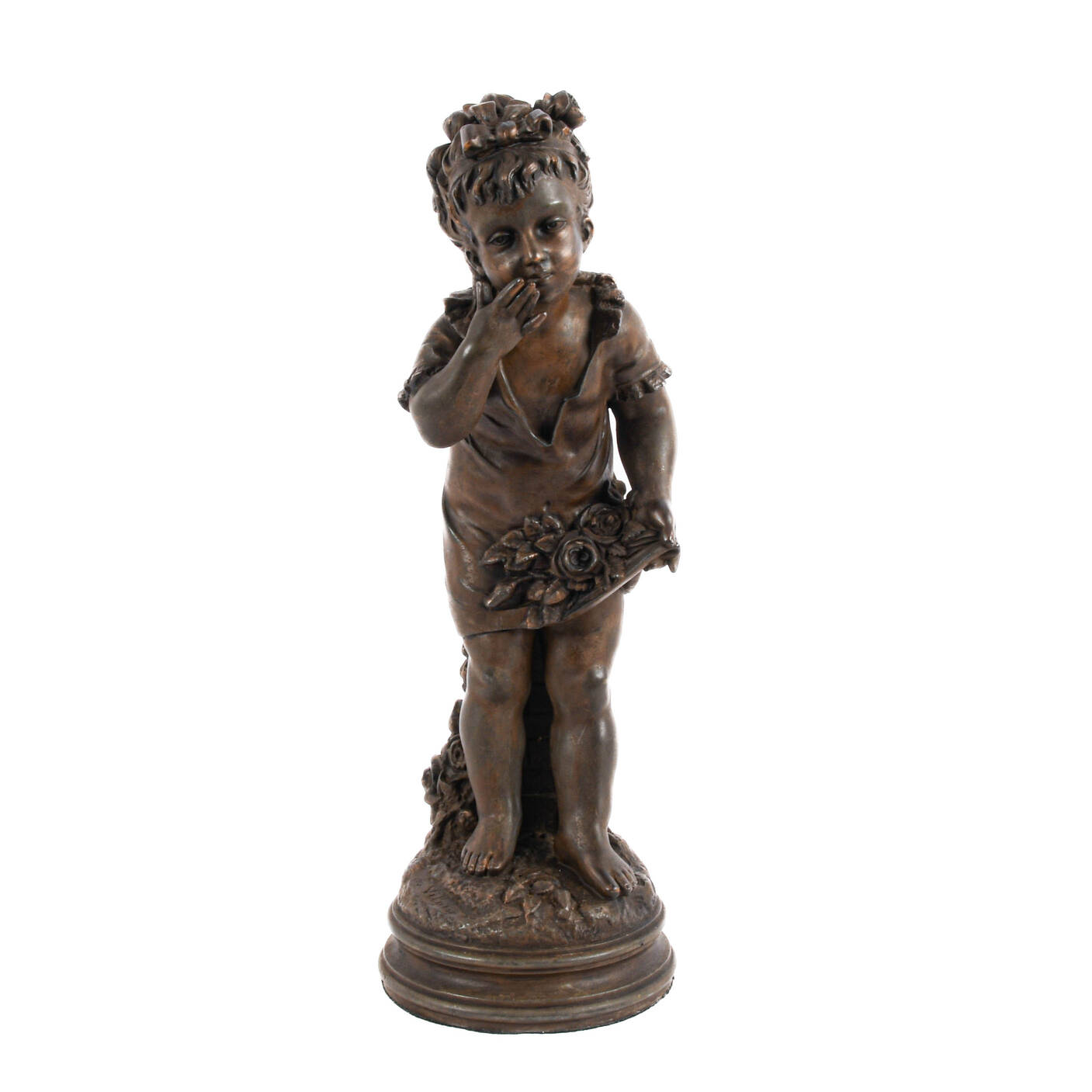 Spelter Garden Flower Girl Sculpture After Nicolas Constant Cadaix