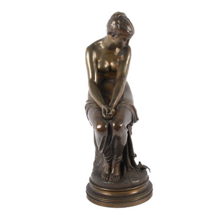 "Les Hirondelles" French Bronze Seated Nude Auguste Joseph Peiffer