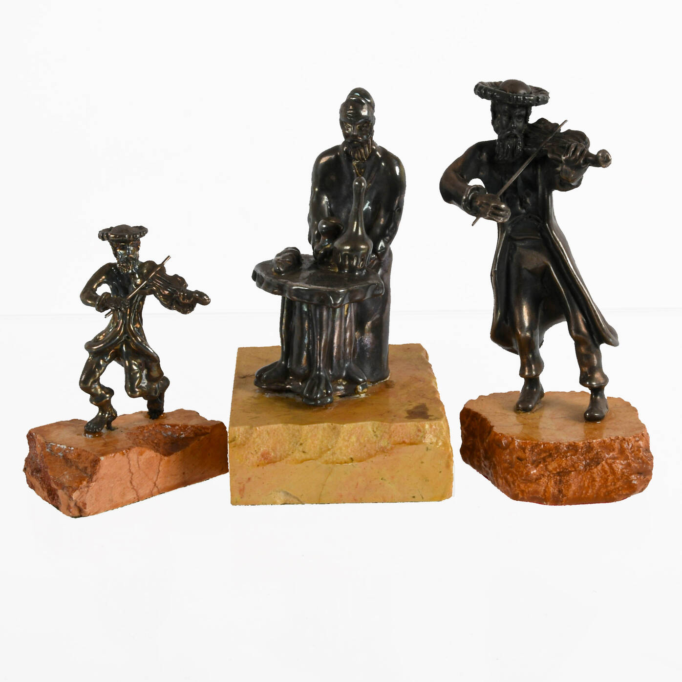 Three-Piece Set of Ben-Zion Sterling Rabbi and Fiddler on the Roof Figures