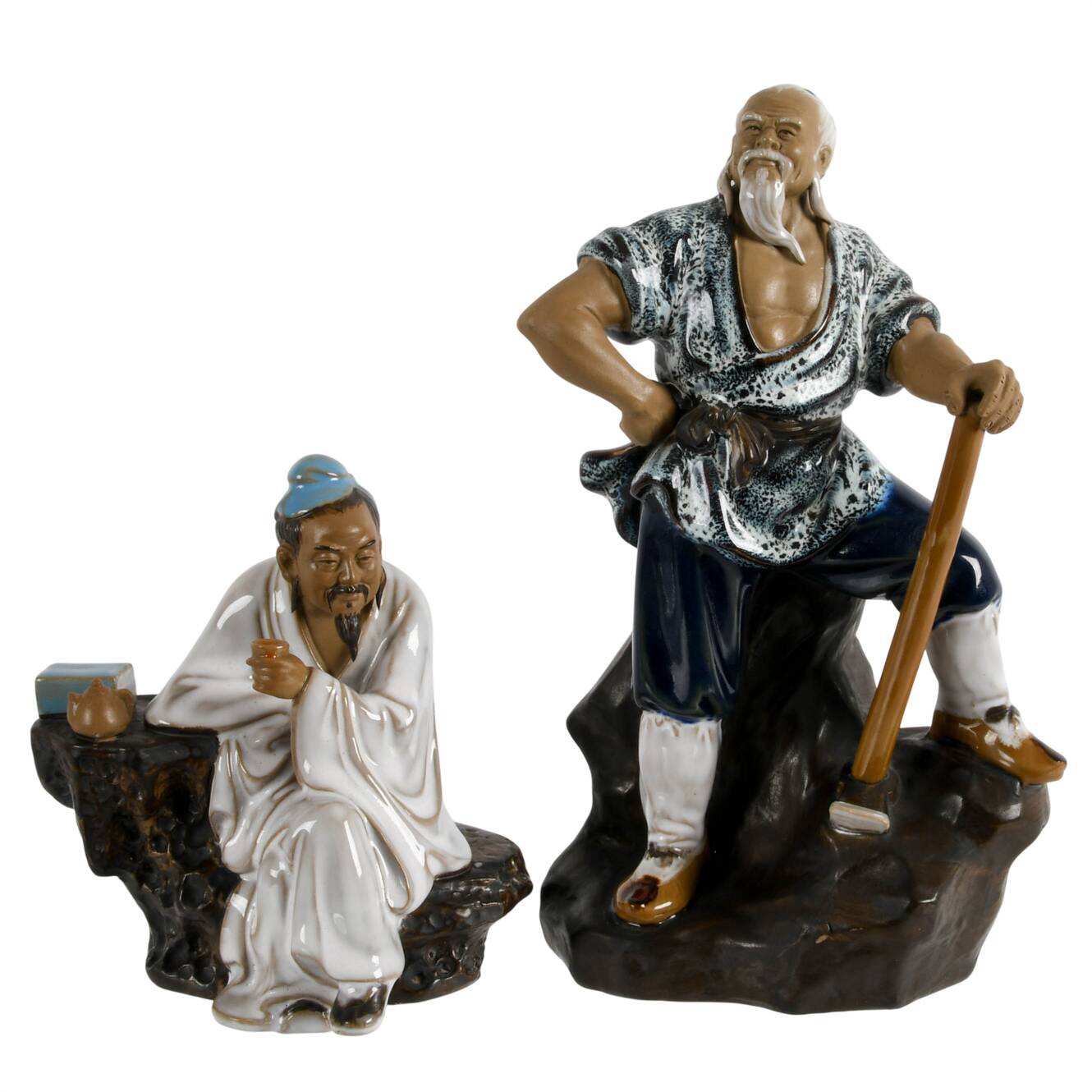 Group of Two Glazed Chinese Mudmen Figures