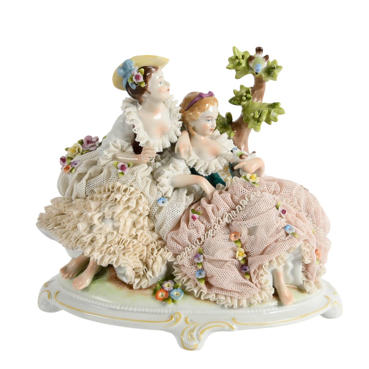 Antique Dresden Unterweissbach Pastoral Porcelain Ladies Figure