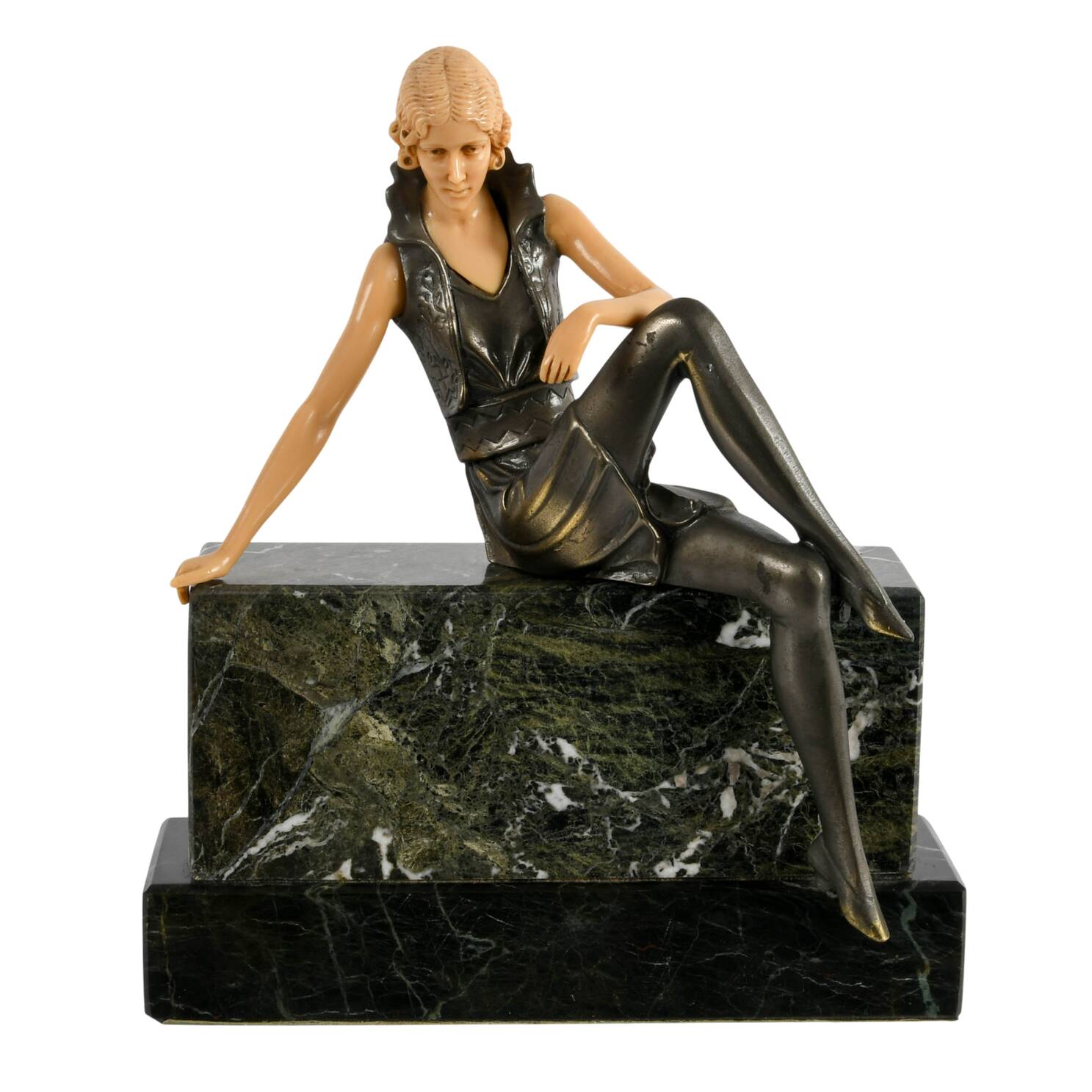 Bronze Celluloid and Onyx "Girl on a Wall" After Ferdinand Preiss