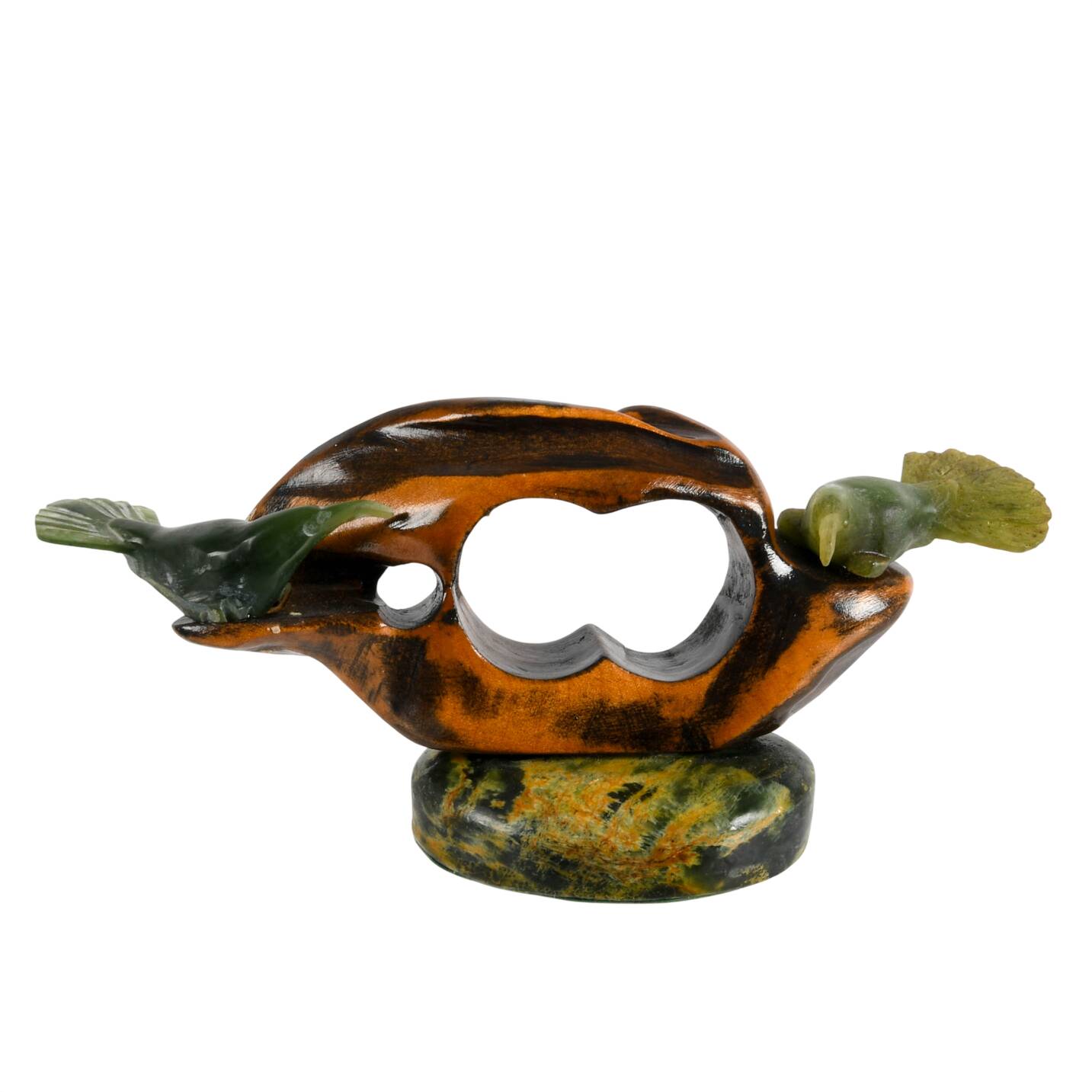 New Zealand Pounamu Greenstone Jade and Native Wood Huia Bird Sculpture