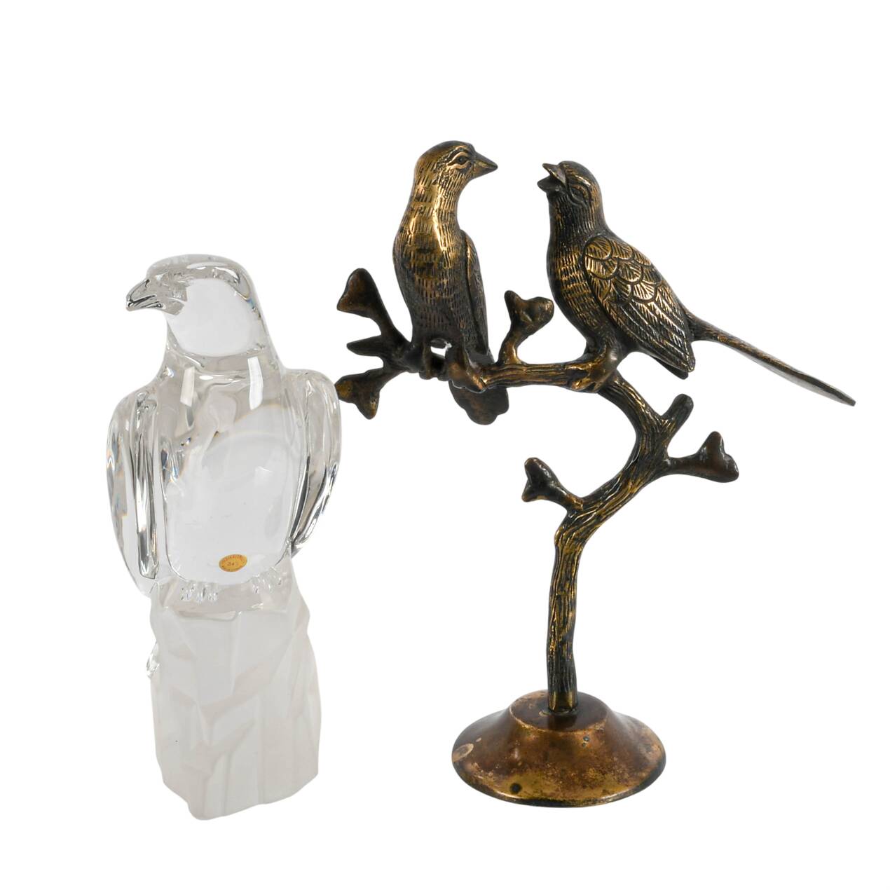 Pair of Decorative Bird Figurines; Love Birds on Branch and Bleikrist Eagle