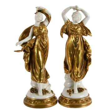 Antique Pair of Continental Porcelain Roman Maiden Figures