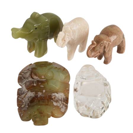 Group of Five Stone and Crystal Animals and Friends