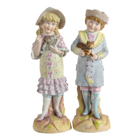 Antique Pair of Child and Companion German Bisque Figures