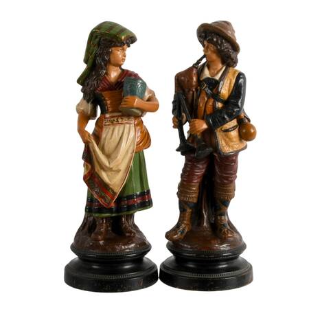 Painted Terracotta Boy and Girl Figures After Uffrecht & Co.