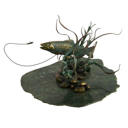 Limited-Edition Gregory Higgins Green Marble and Bronze Fish Sculpture