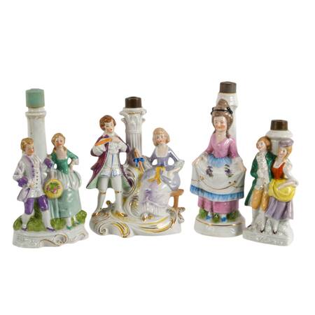 Grouping of Four Antique German Porcelain Figurine Lamp Bases