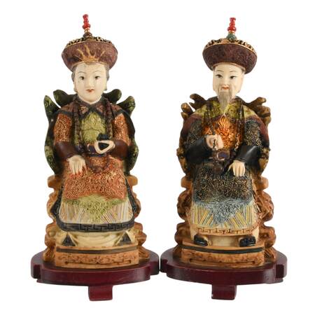 Pair of East Asian Emperor and Empress Resin Figures
