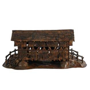 Signed Copper Covered Bridge Sculpture Attributed to Curtis Clawson