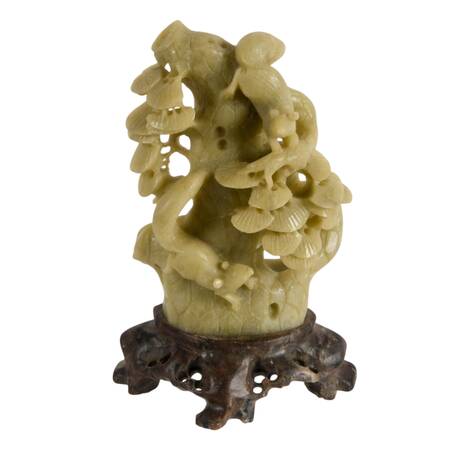 Squirrels at Play Chinese Carved Soapstone Sculpture on Base