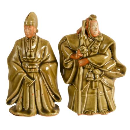 Pair of Celadon Glaze Japanese Kutani Monk Figures