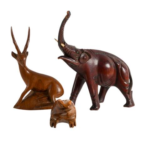 Trio of Wooden African Animals