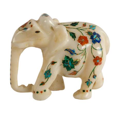 Signed Indian Stone Inlaid Elephant
