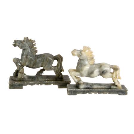 Pair of Carved Marble Horses